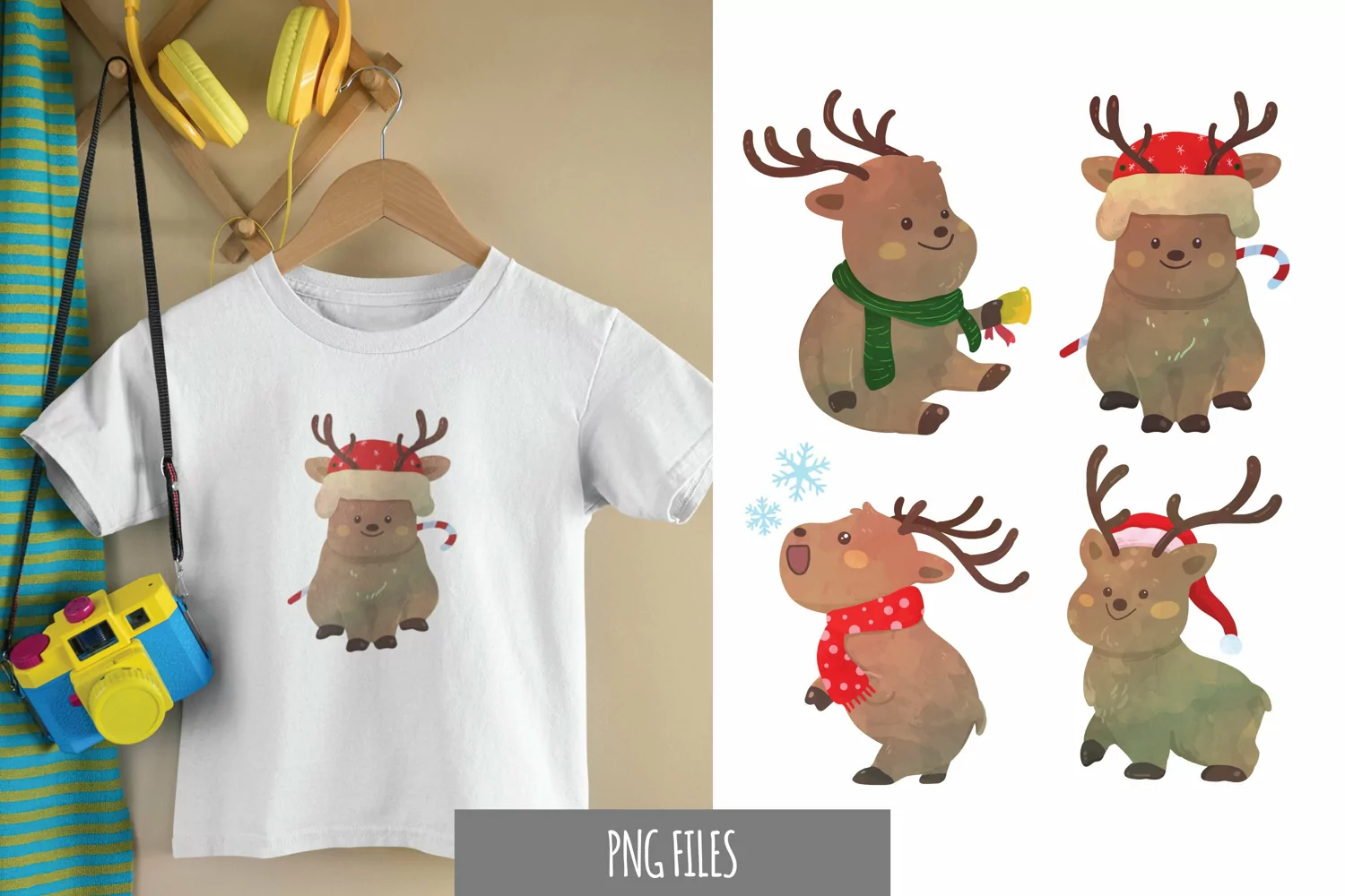 Cute Christmas Reindeer Watercolor Sublimation Set product image 1