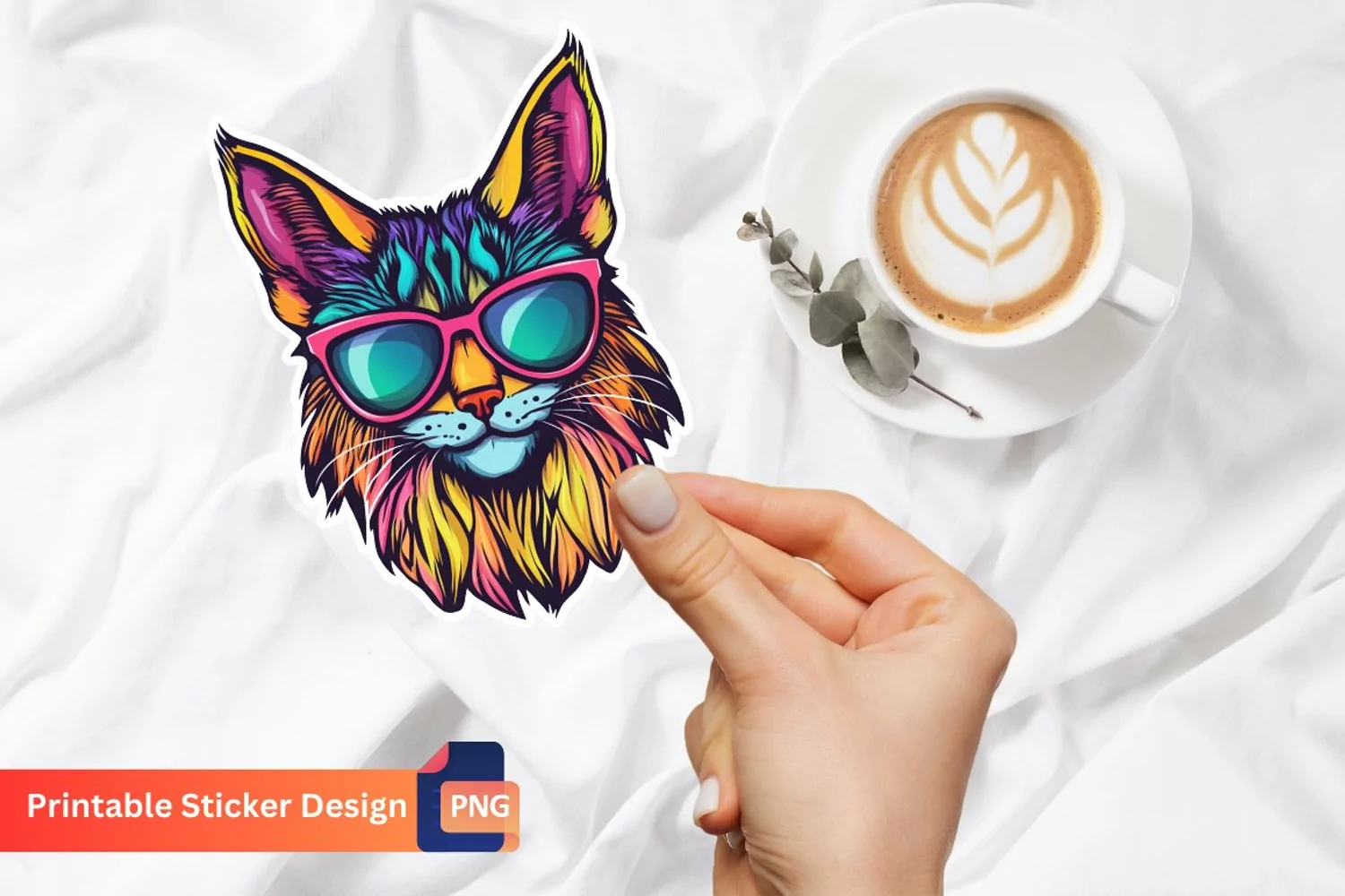 Cute Colorful Lynx with Sunglasses Sticker, Animal Sticker product image 1