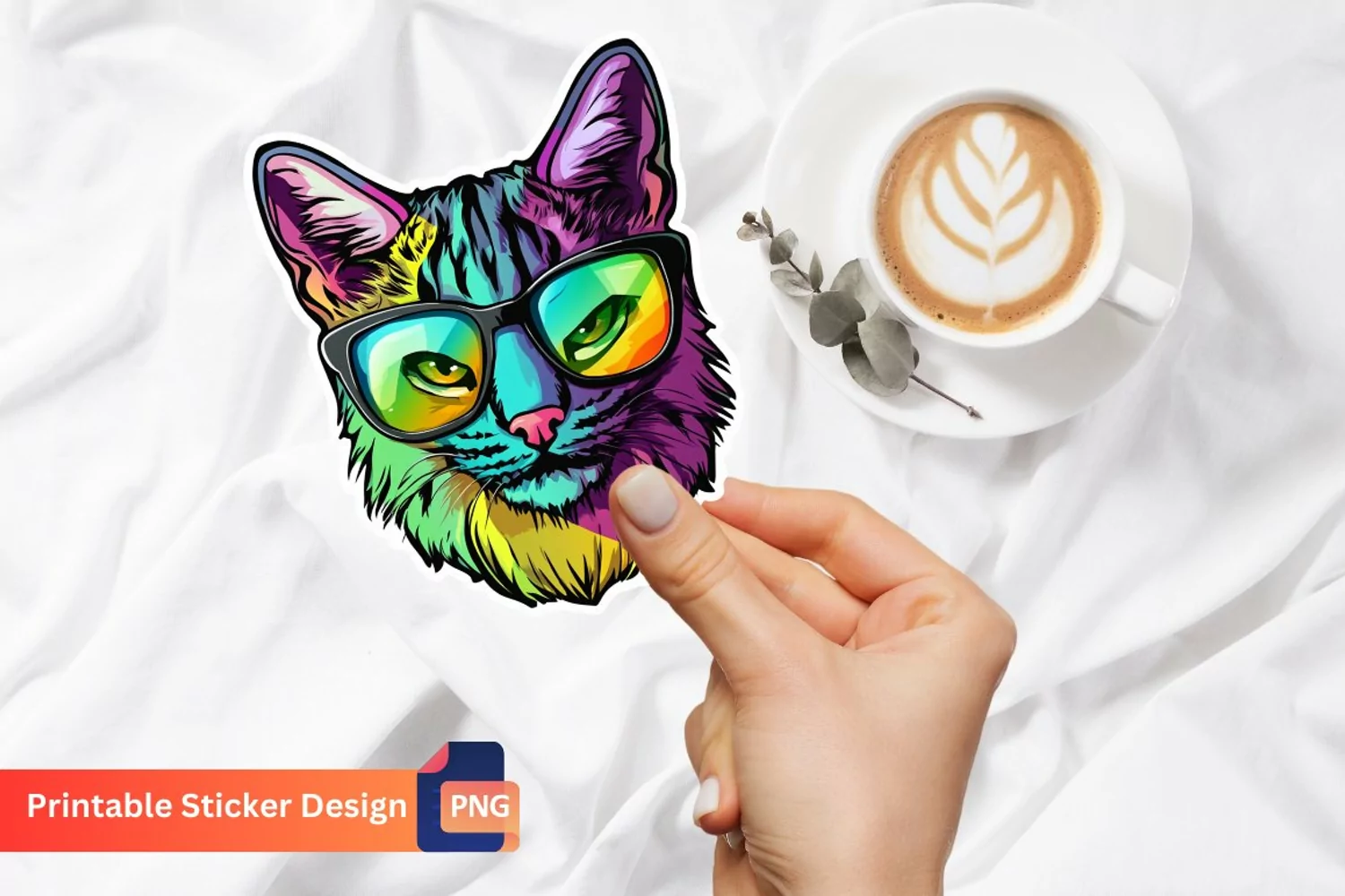 Cute Colorful Lynx with Sunglasses Sticker, Animal Sticker product image 1