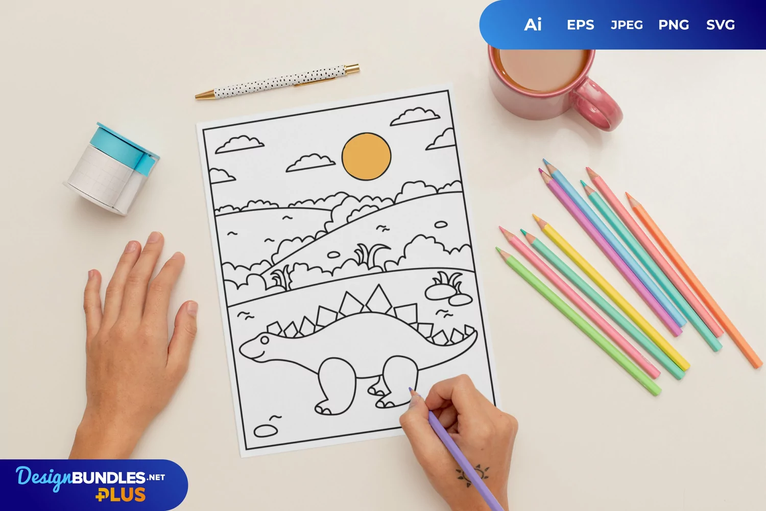 Stegosaurs in The Fiels Coloring Page product image 1