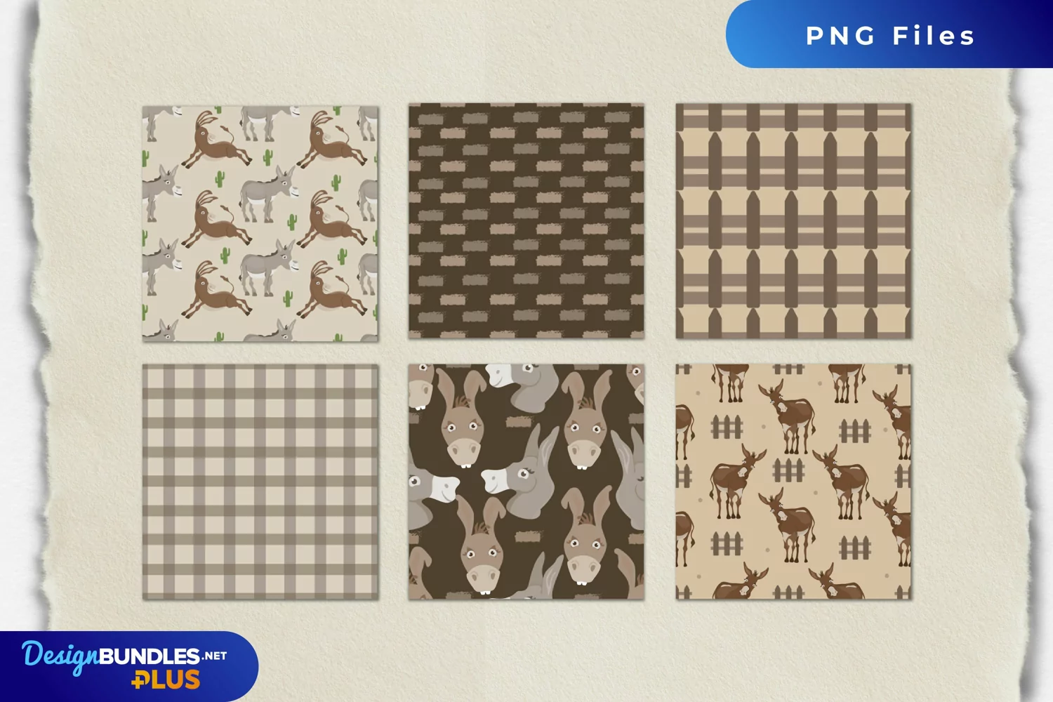 Cute Donkey with Vintage Color Seamless Pattern Paper Packs product image 1
