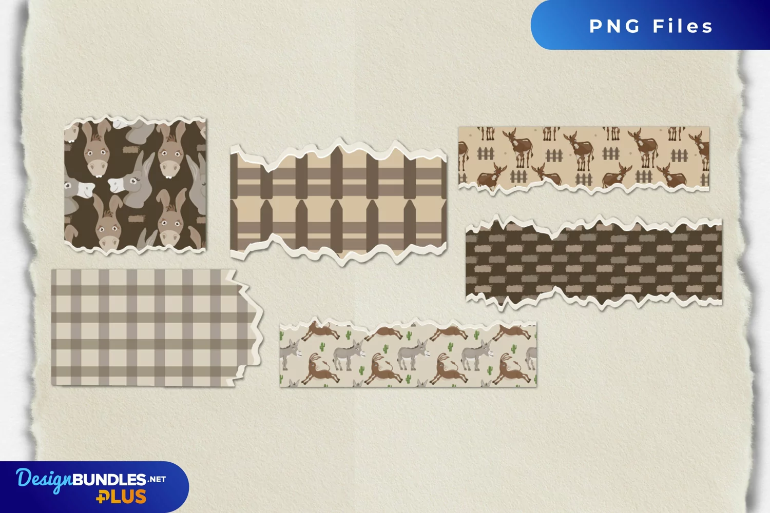 Cute Donkey with Vintage Color Seamless Pattern Torn Paper product image 1