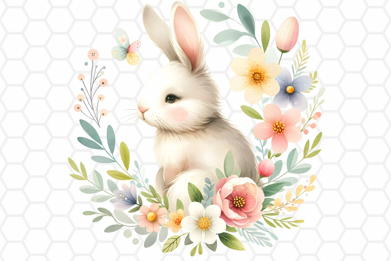 Cute Easter Bunny Watercolor Clipart Sublimation PNG