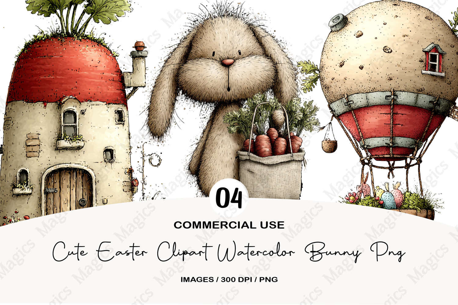 Cute Easter Clipart Watercolor Bunny Png product image 1