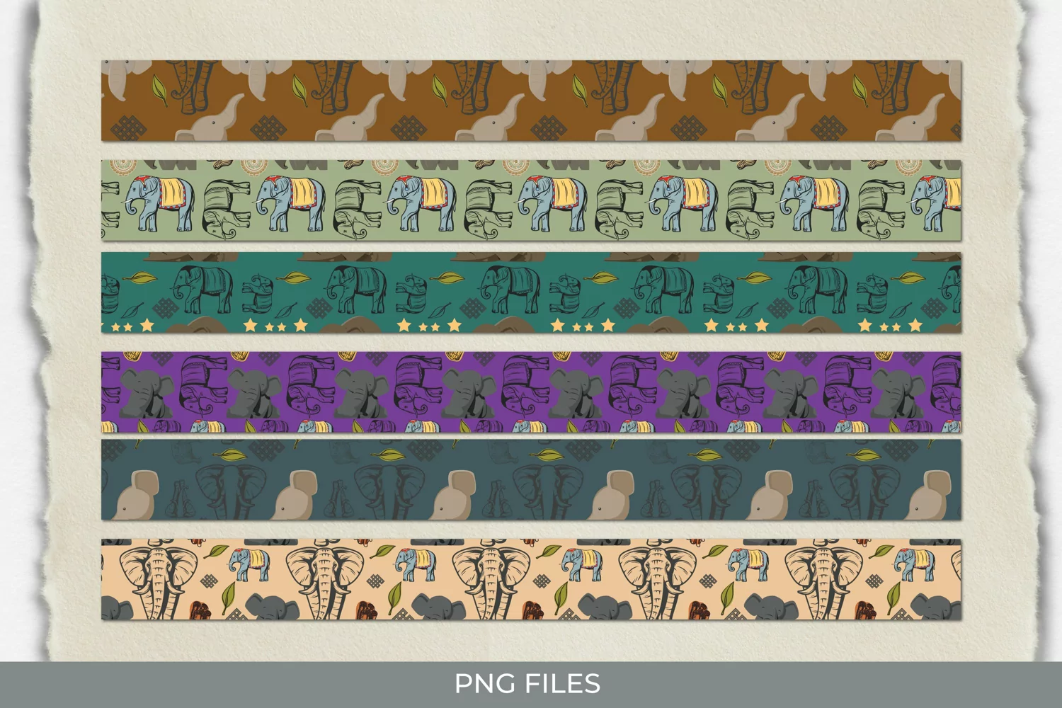 Cute Elephant with Vintage Color Seamless Pattern Strips product image 1