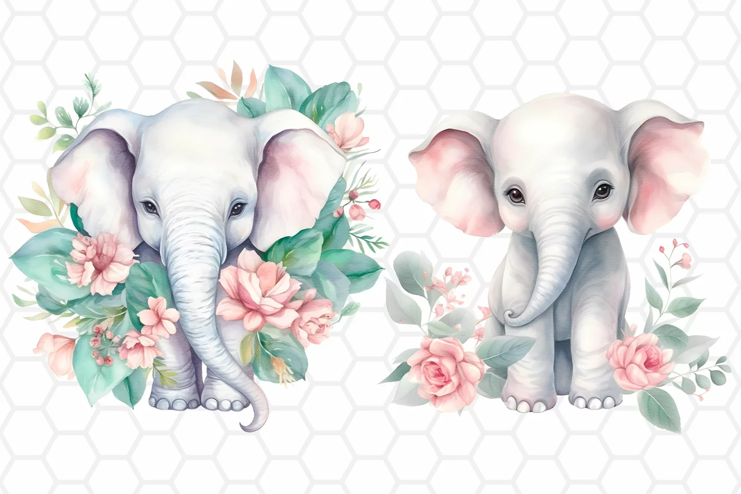 Cute Elephants Watercolor Clipart Design