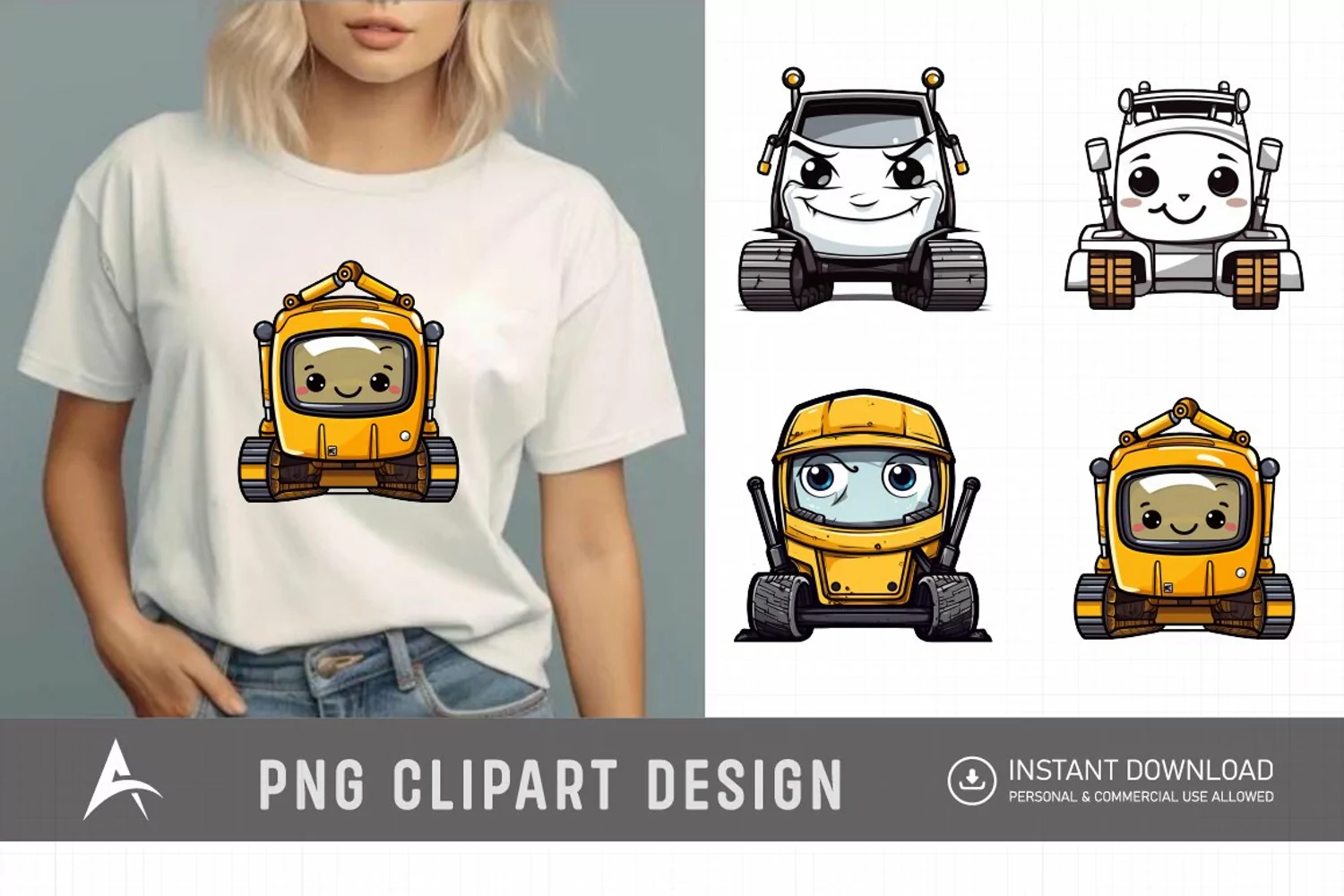 Watercolor Cute Excavator Car Clipart product image 1