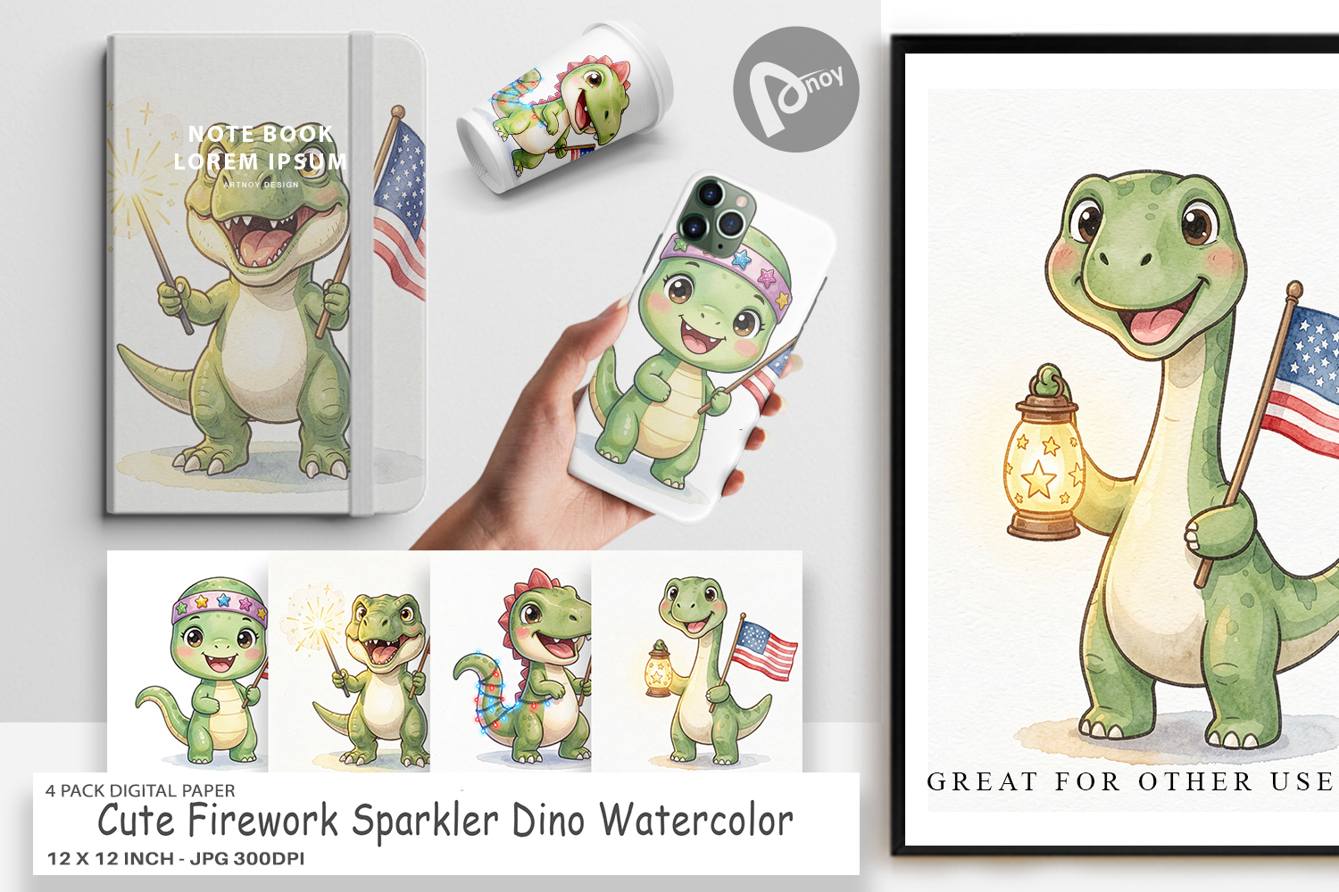 Firework Sparkler Dino Digital Paper product image 1
