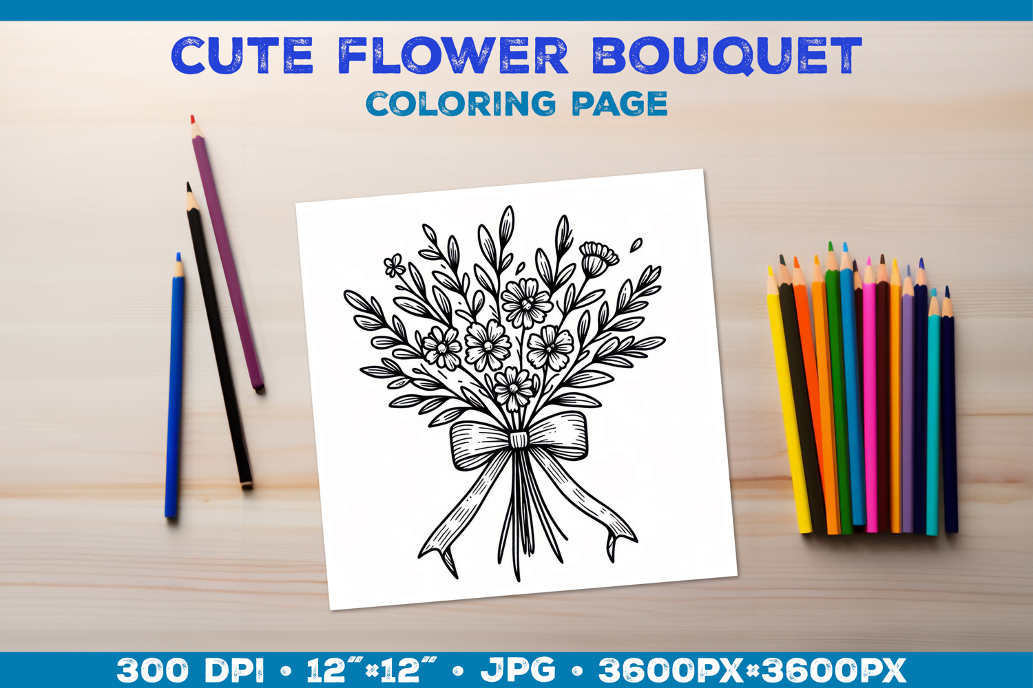 Spring floral bouquet coloring pages. Kids coloring books product image 1