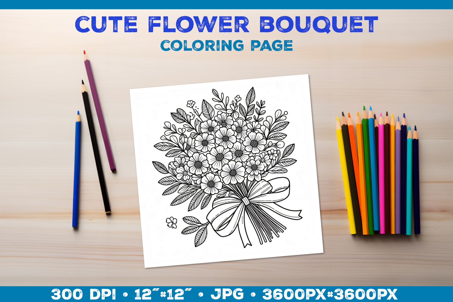 Spring floral bouquet coloring page. Kids coloring book product image 1