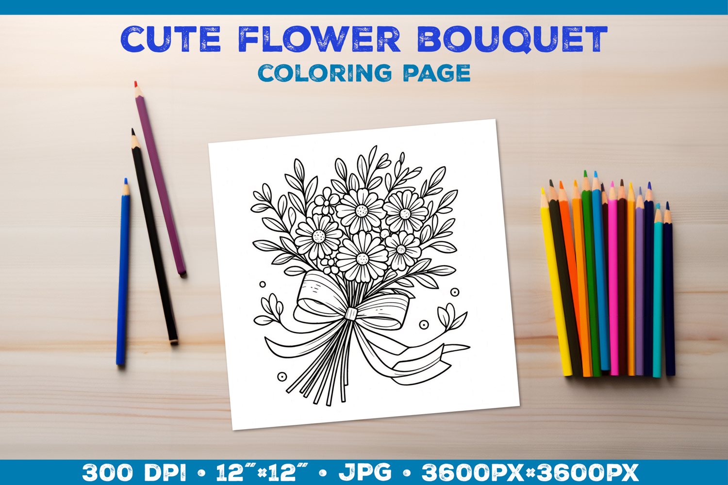 Spring floral bouquet coloring page. Kids coloring book product image 1