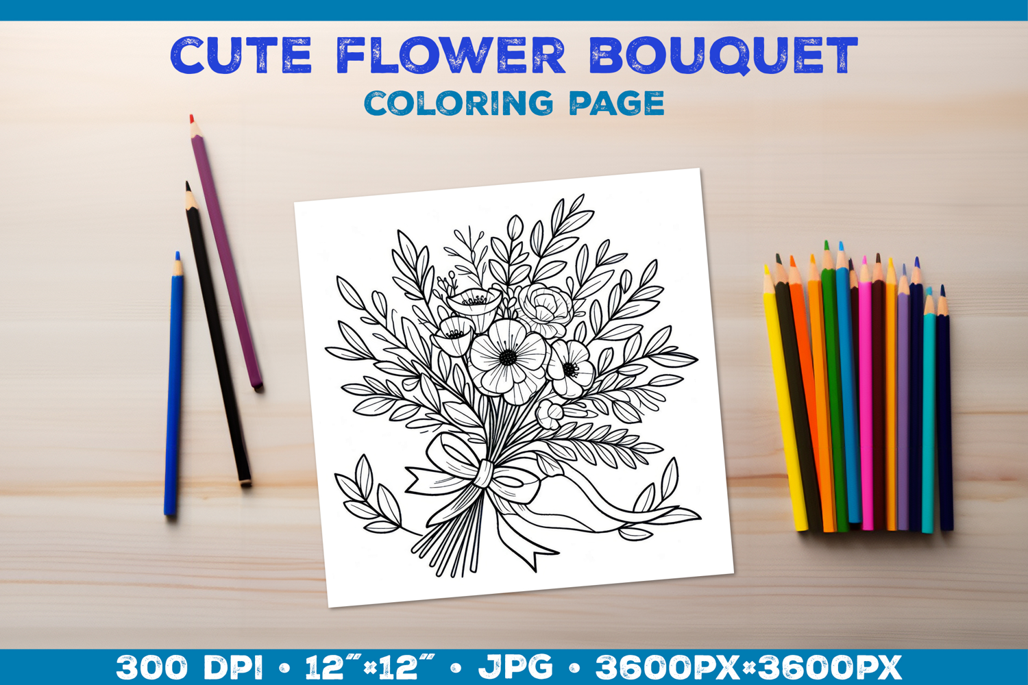 Spring floral bouquet coloring page. Kids coloring book product image 1