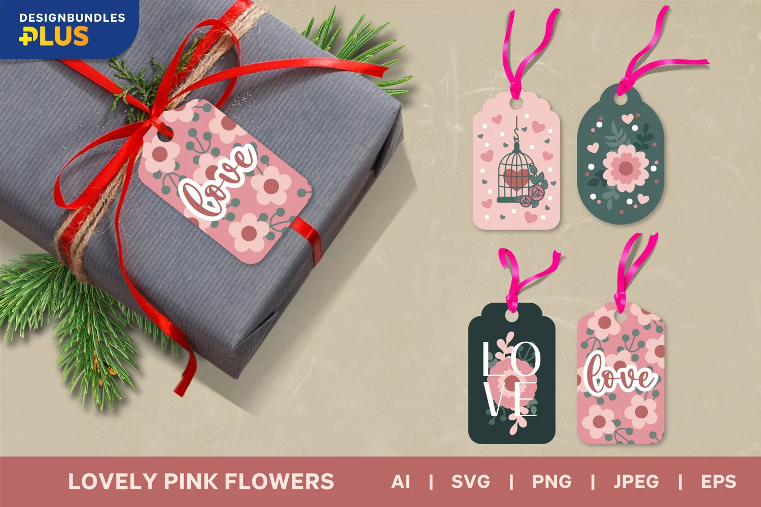 Flowers and Love Themed with Pastel Color Gift Tag Set product image 1