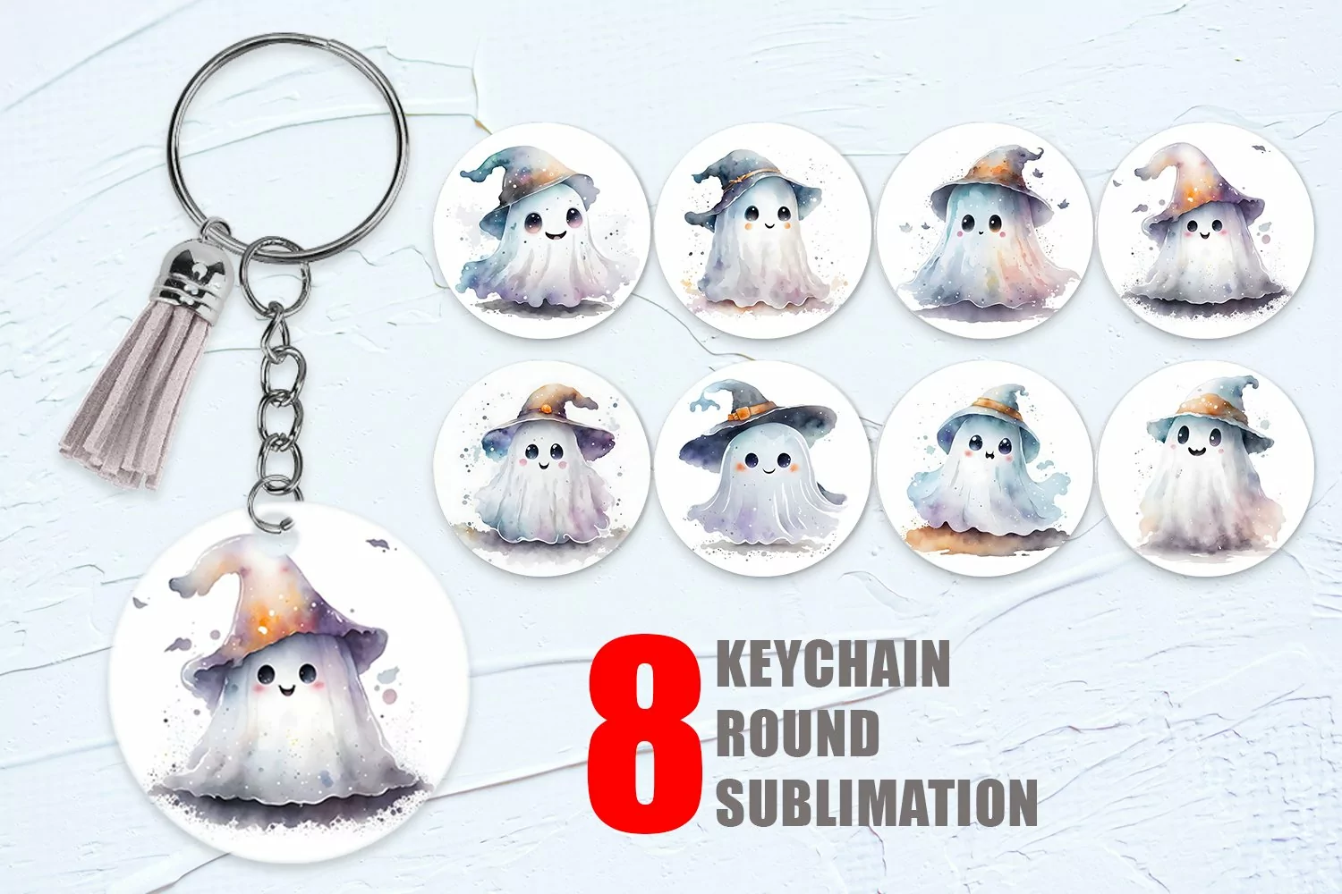 Cute Ghost Watercolor Keychain | Keyring product image 1