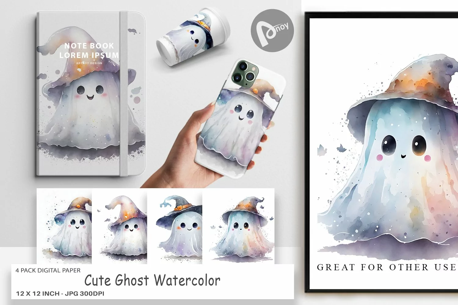 Digital Paper Cute Ghost Watercolor product image 1