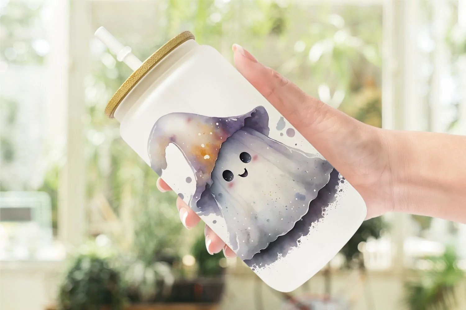 Cute Ghost Watercolor Glass Can Wraps product image 1