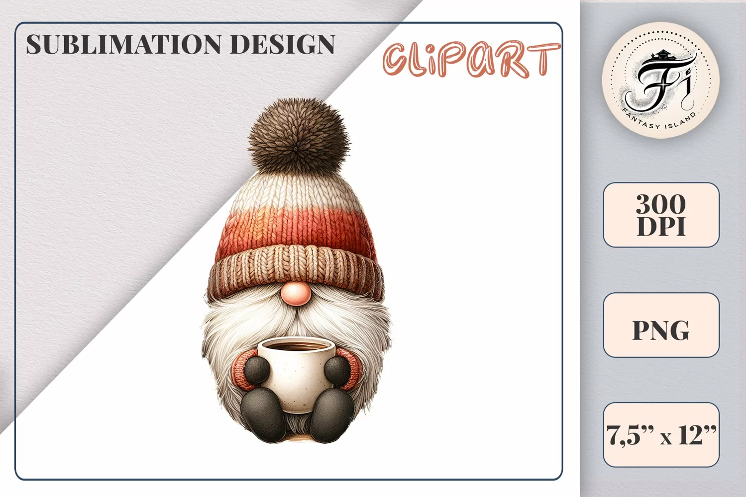 Discover a cozy autumn mood with this cute gnome holding a cup of coffee. Perfect for fall designs, scrapbooking and coffee lovers. PNG with transparent background.