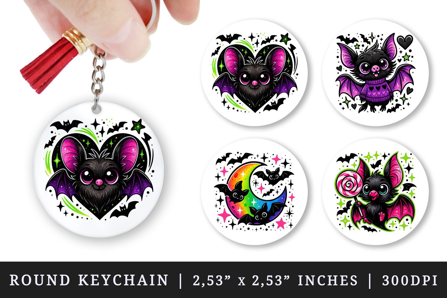 Cute Halloween round keychain pintable sublimation design product image 1