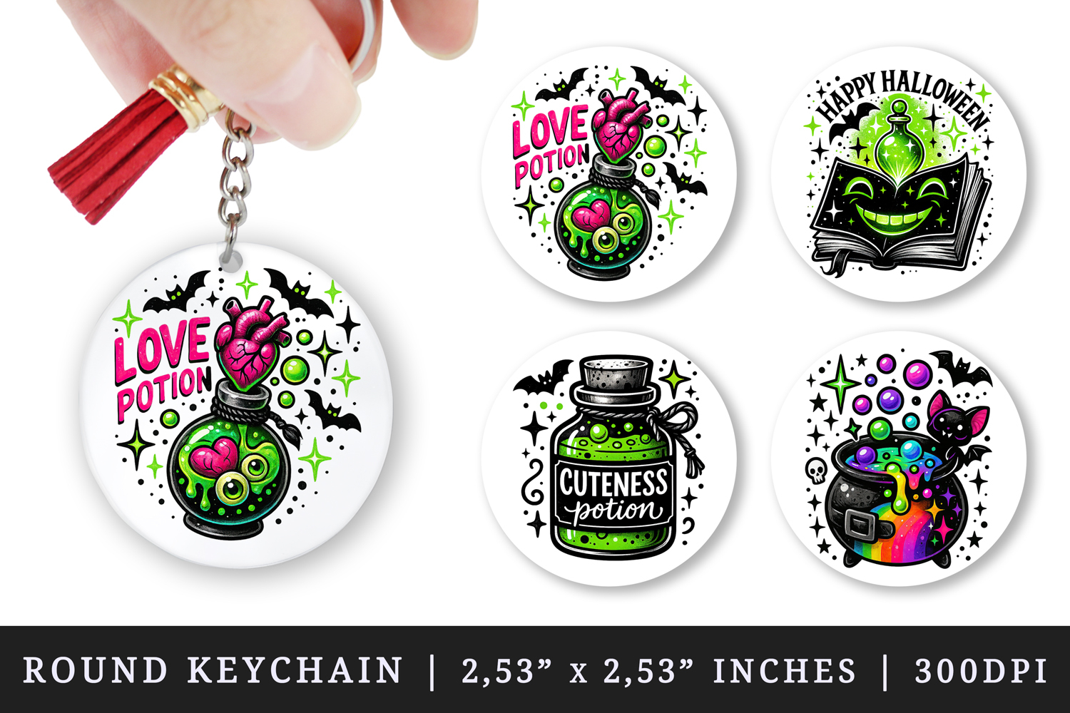 Cute Halloween round keychain pintable sublimation design product image 1