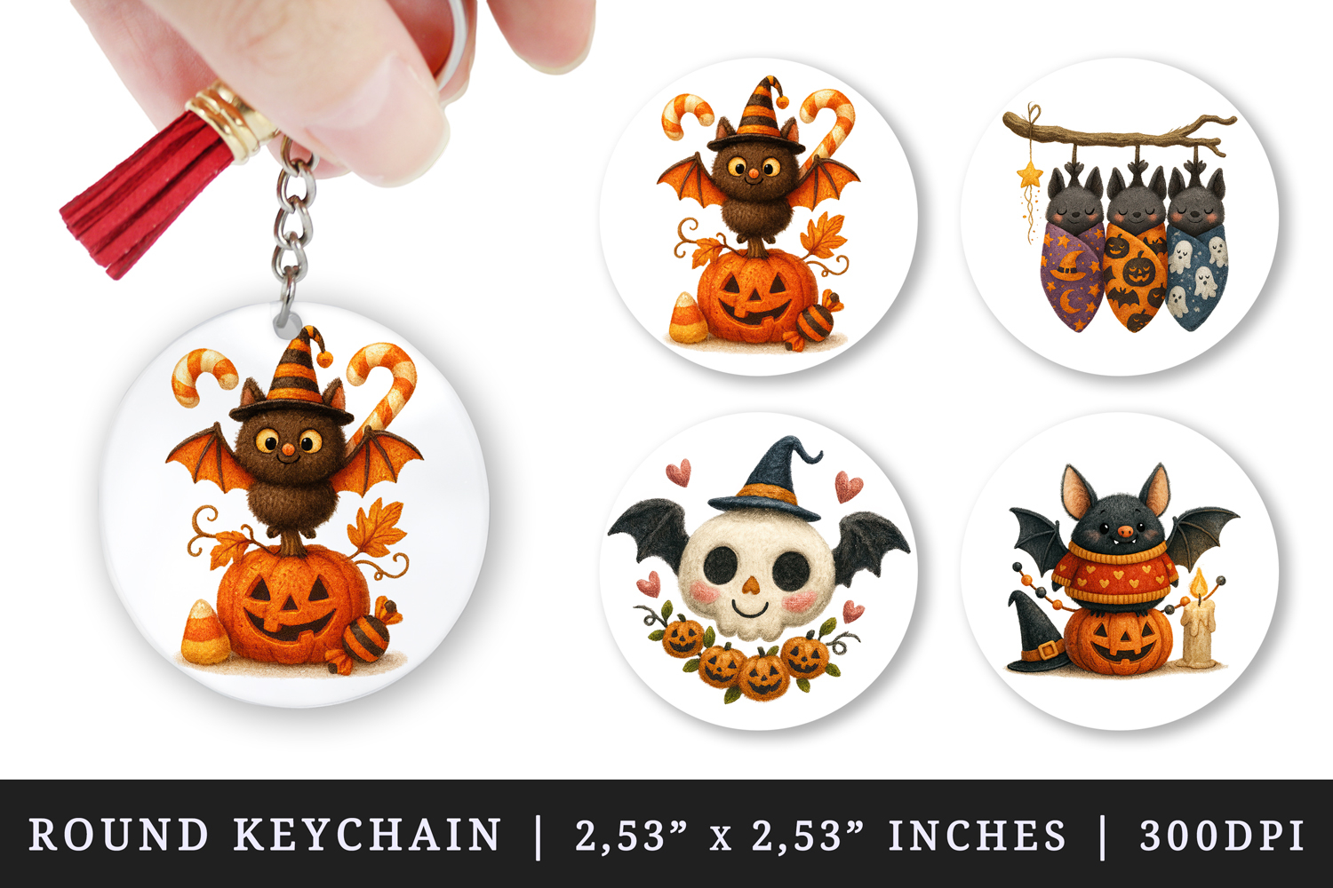 Cute Halloween round keychain pintable sublimation design product image 1