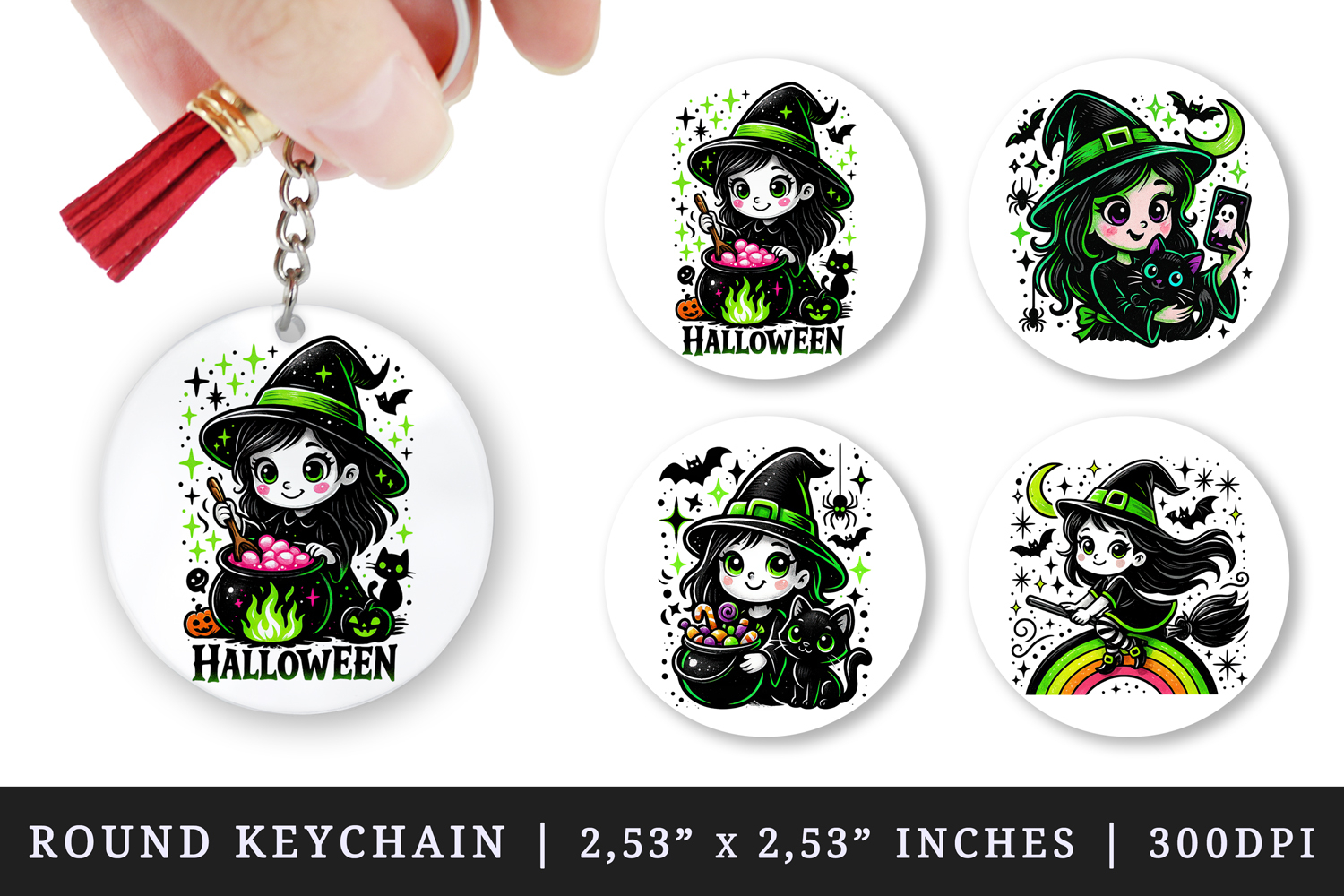 Cute Halloween round keychain pintable sublimation design product image 1