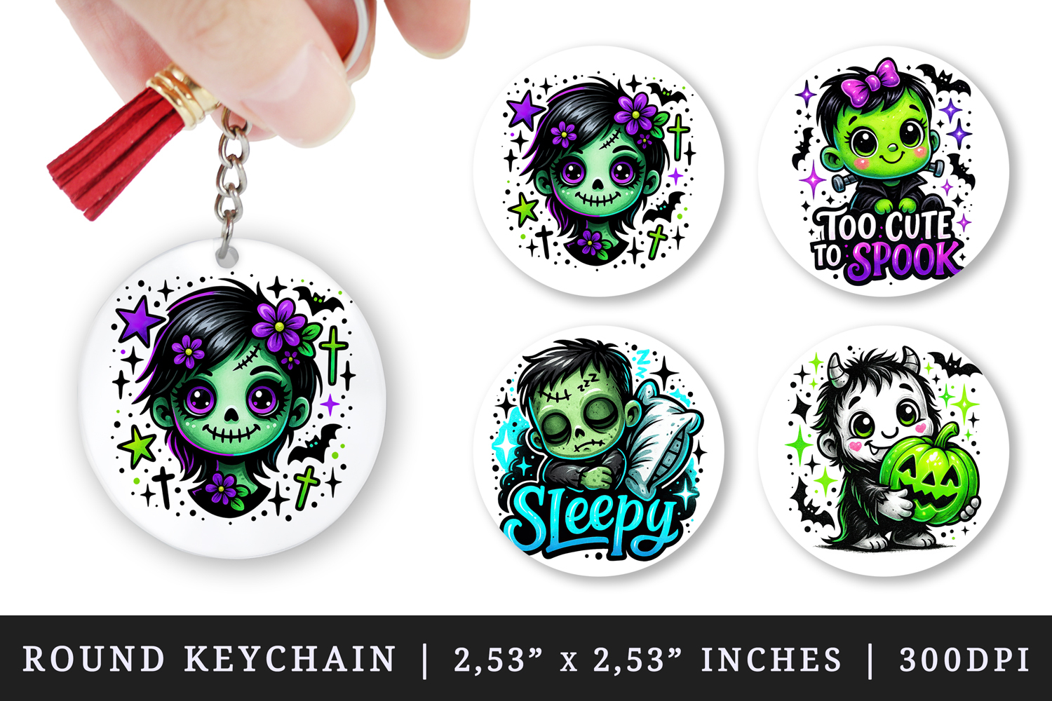 Cute Halloween round keychain pintable sublimation design product image 1