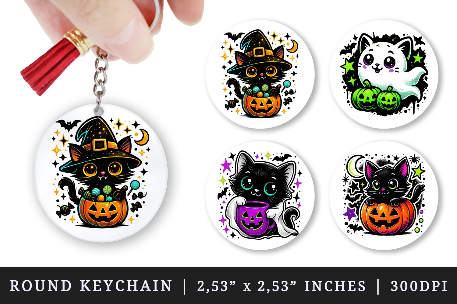 Cute Halloween round keychain pintable sublimation design product image 1