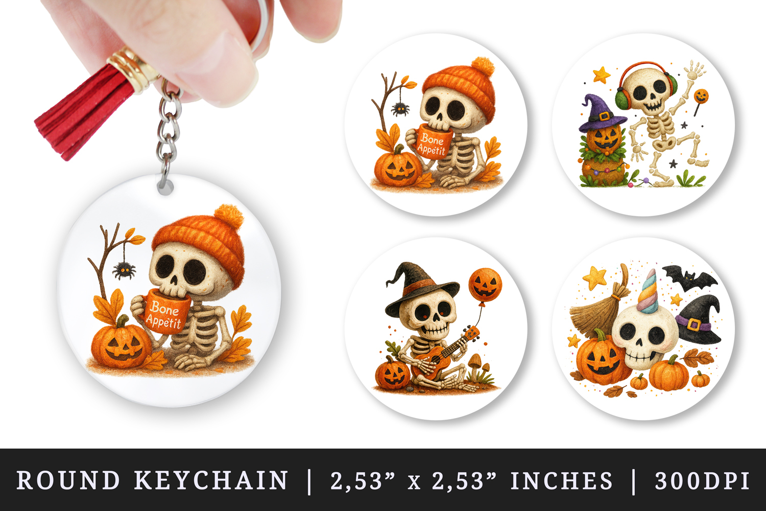 Cute Halloween round keychain pintable sublimation design product image 1