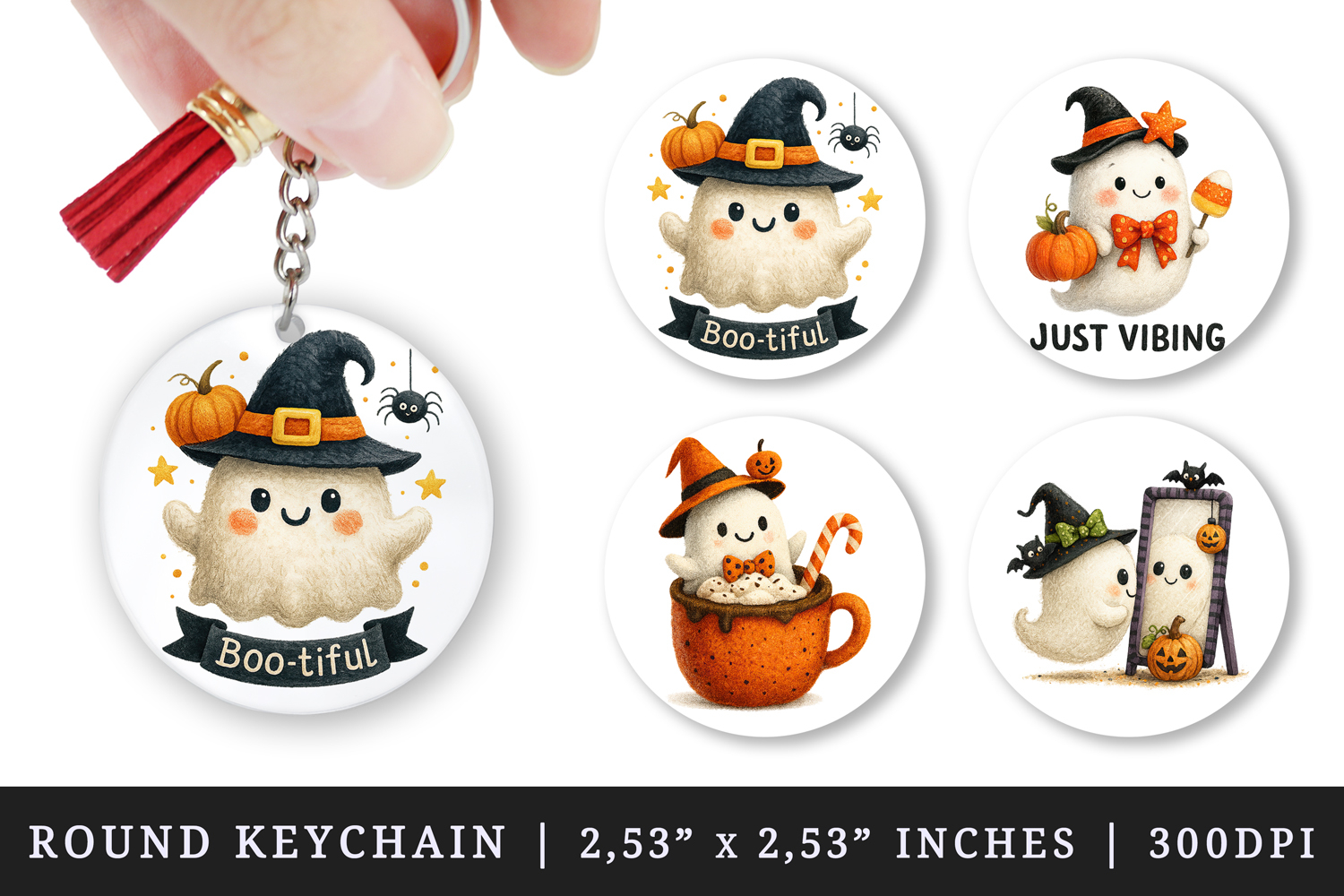 Cute Halloween round keychain pintable sublimation design product image 1