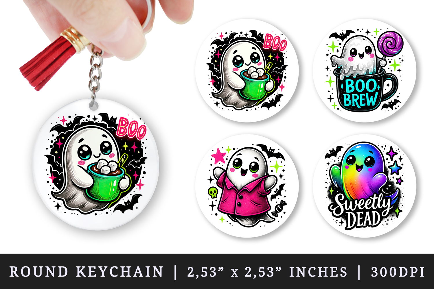 Cute Halloween round keychain pintable sublimation design product image 1