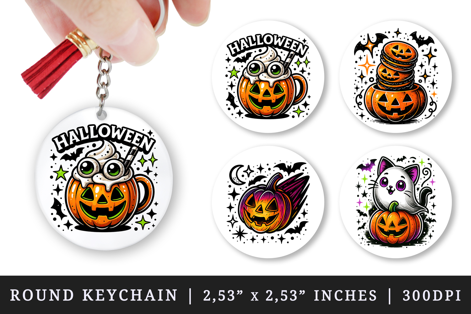 Cute Halloween round keychain pintable sublimation design product image 1