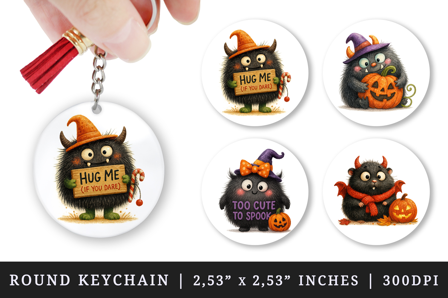 Cute Halloween round keychain pintable sublimation design product image 1