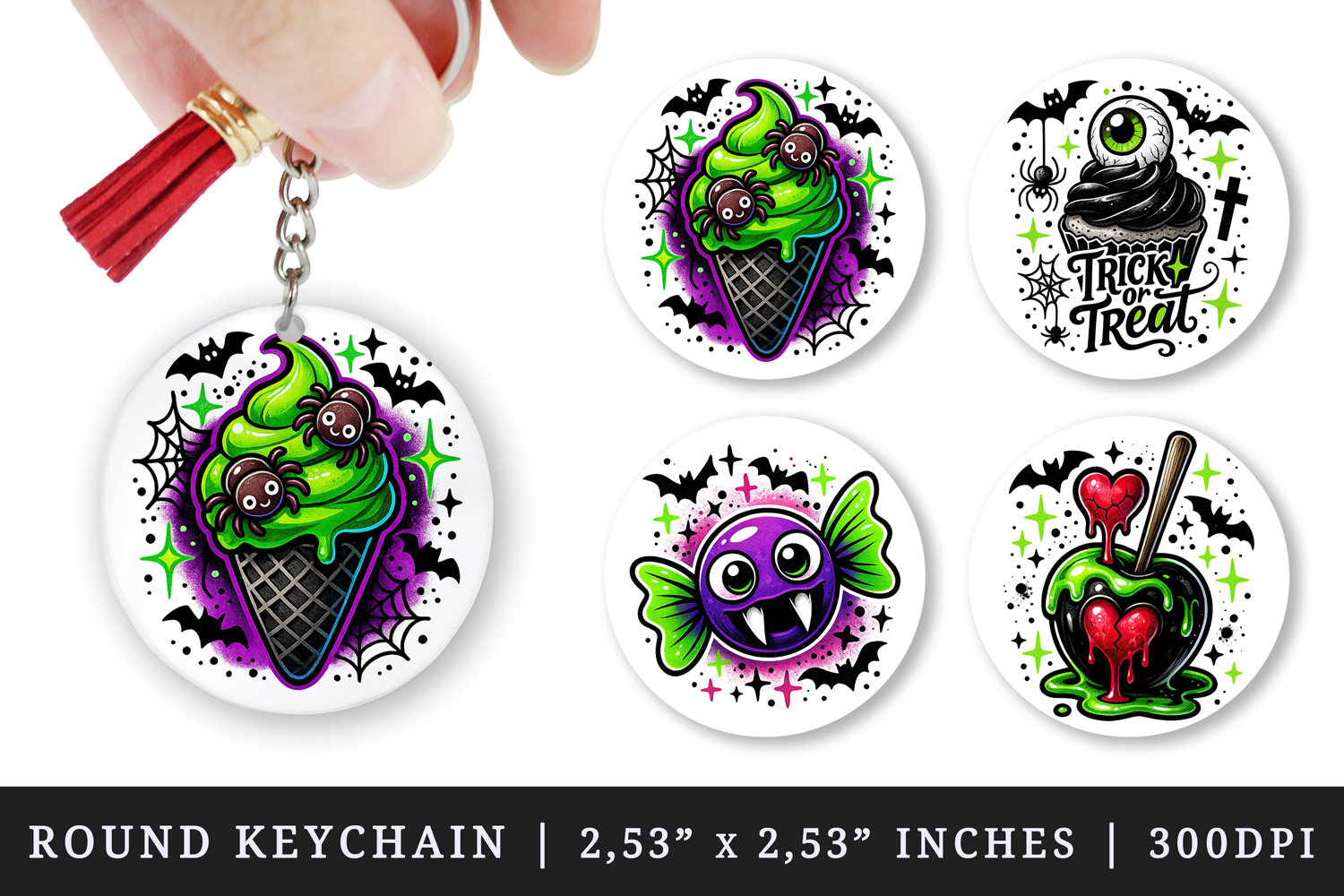 Cute Halloween round keychain pintable sublimation design product image 1