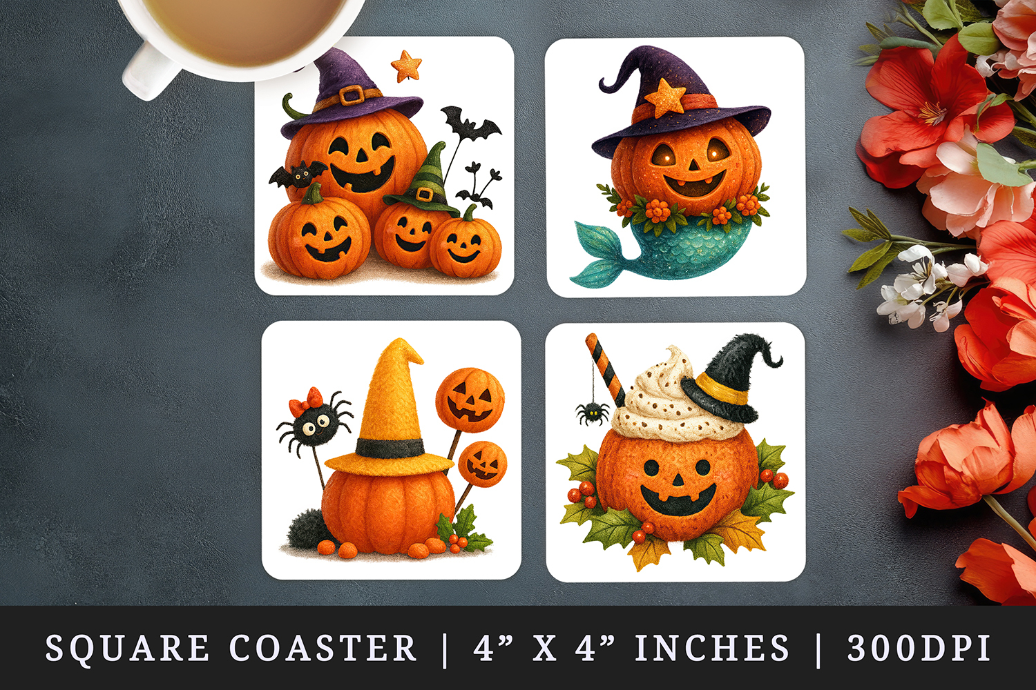 Cute Halloween square coaster sublimation, coasters design product image 1