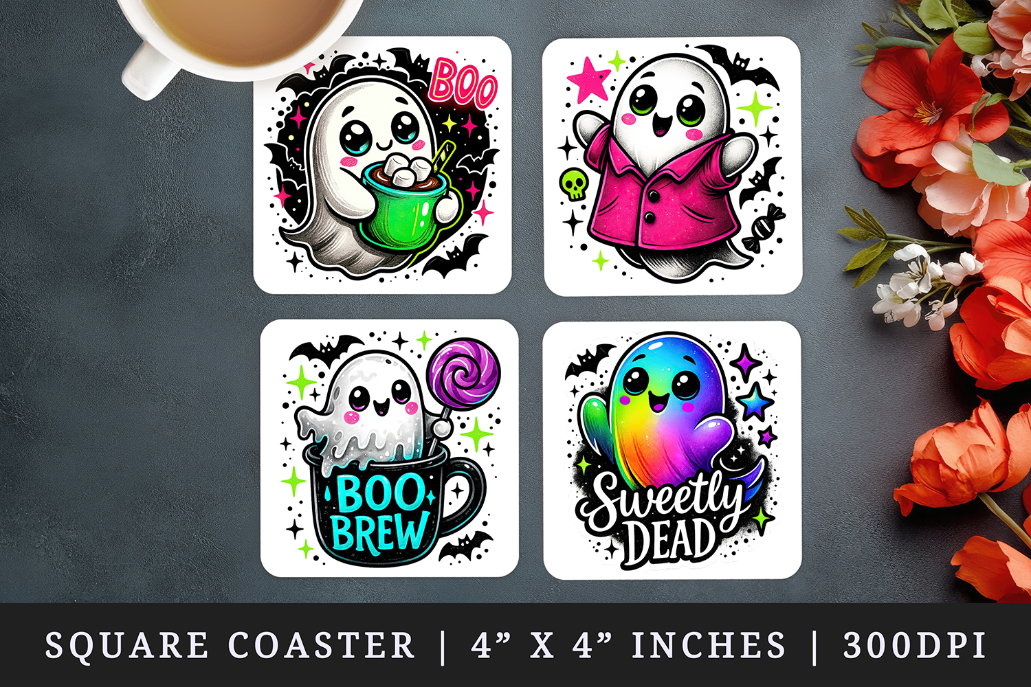 Cute Halloween square coaster sublimation, coasters design product image 1
