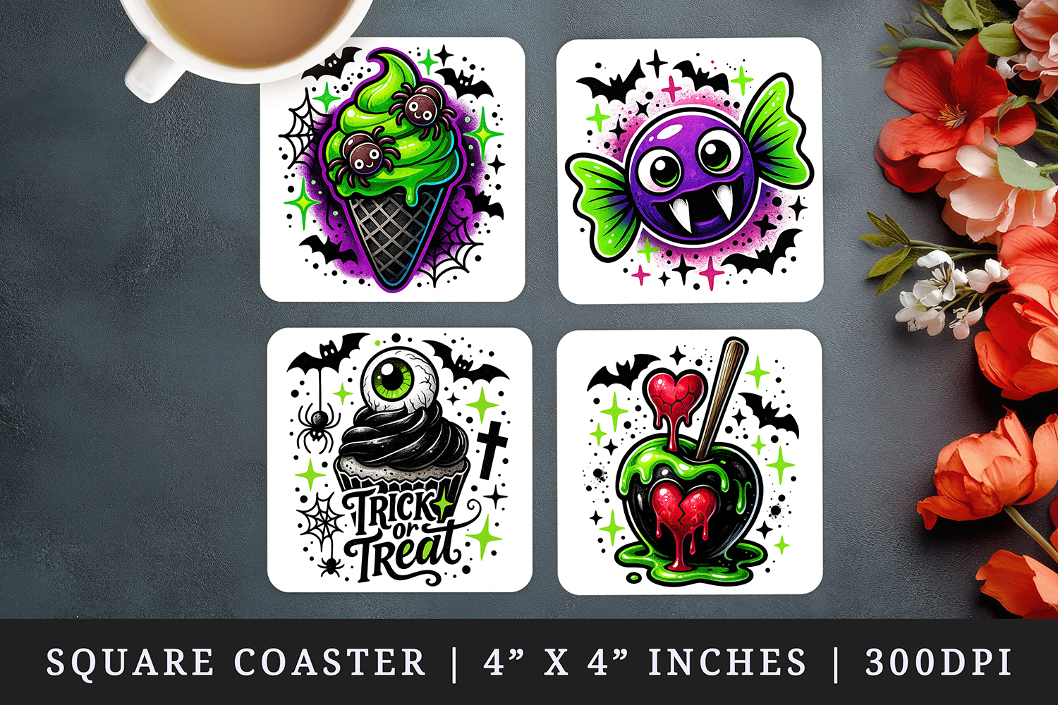 Cute Halloween square coaster sublimation, coasters design product image 1