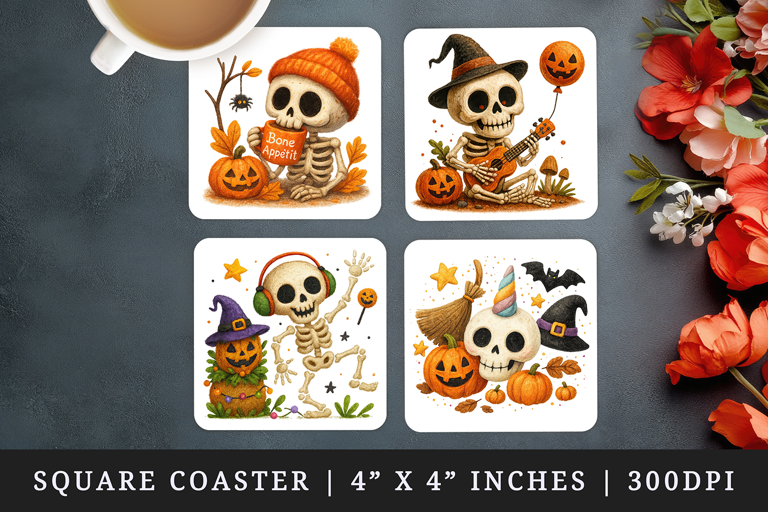 Cute Halloween square coaster sublimation, coasters design product image 1