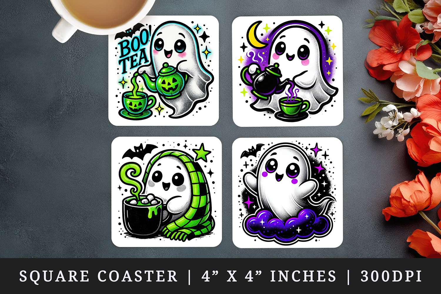 Cute Halloween square coaster sublimation, coasters design product image 1