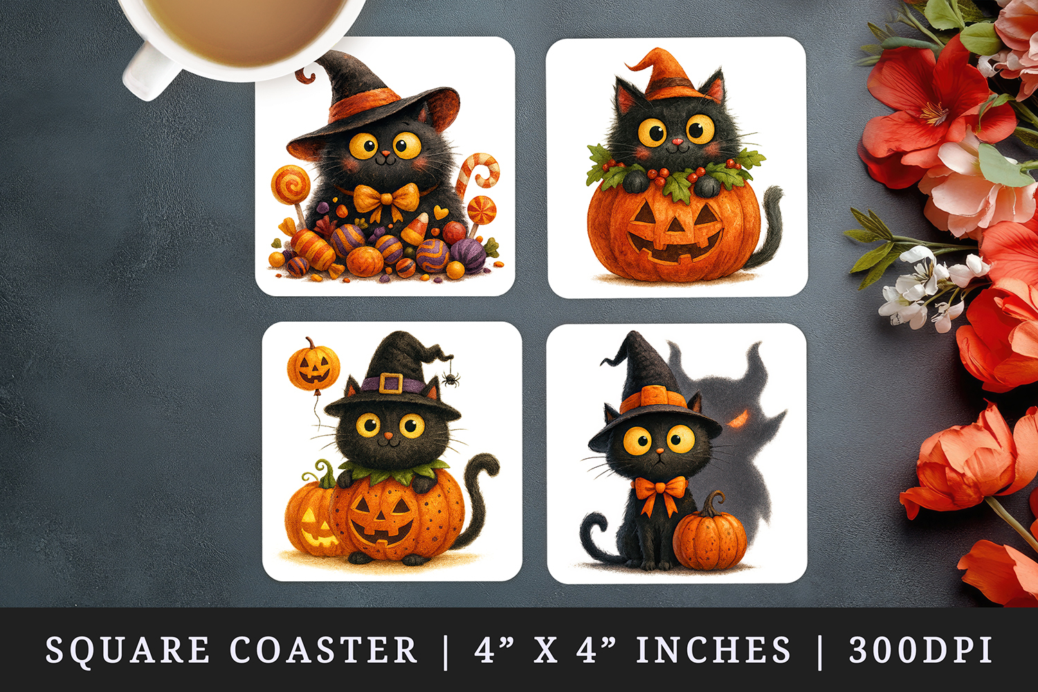 Cute Halloween square coaster sublimation, coasters design product image 1