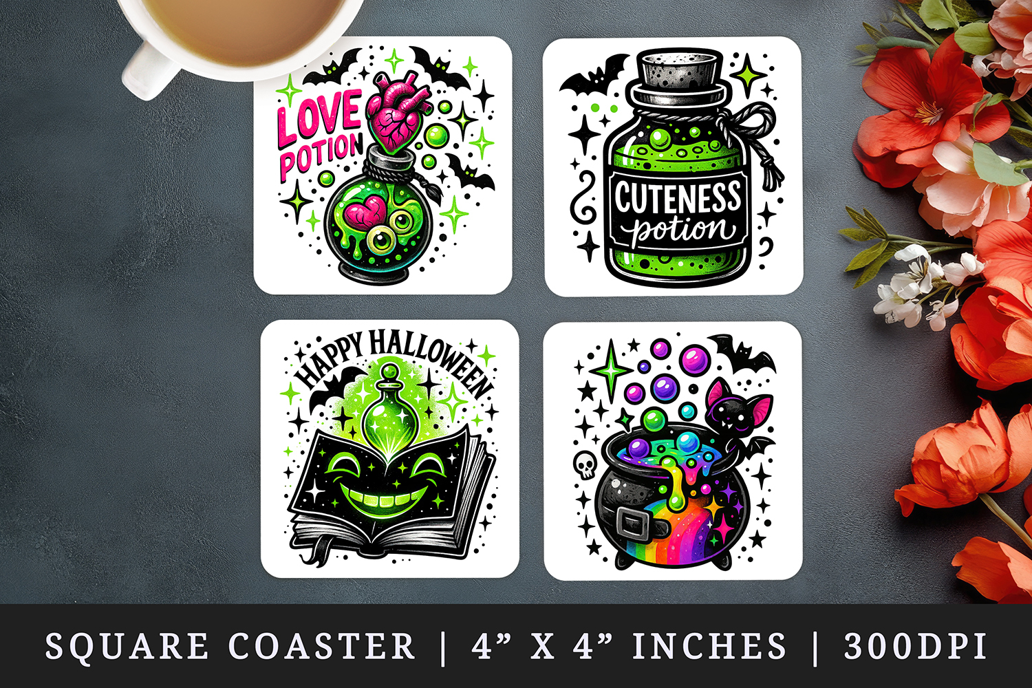 Cute Halloween square coaster sublimation, coasters design product image 1