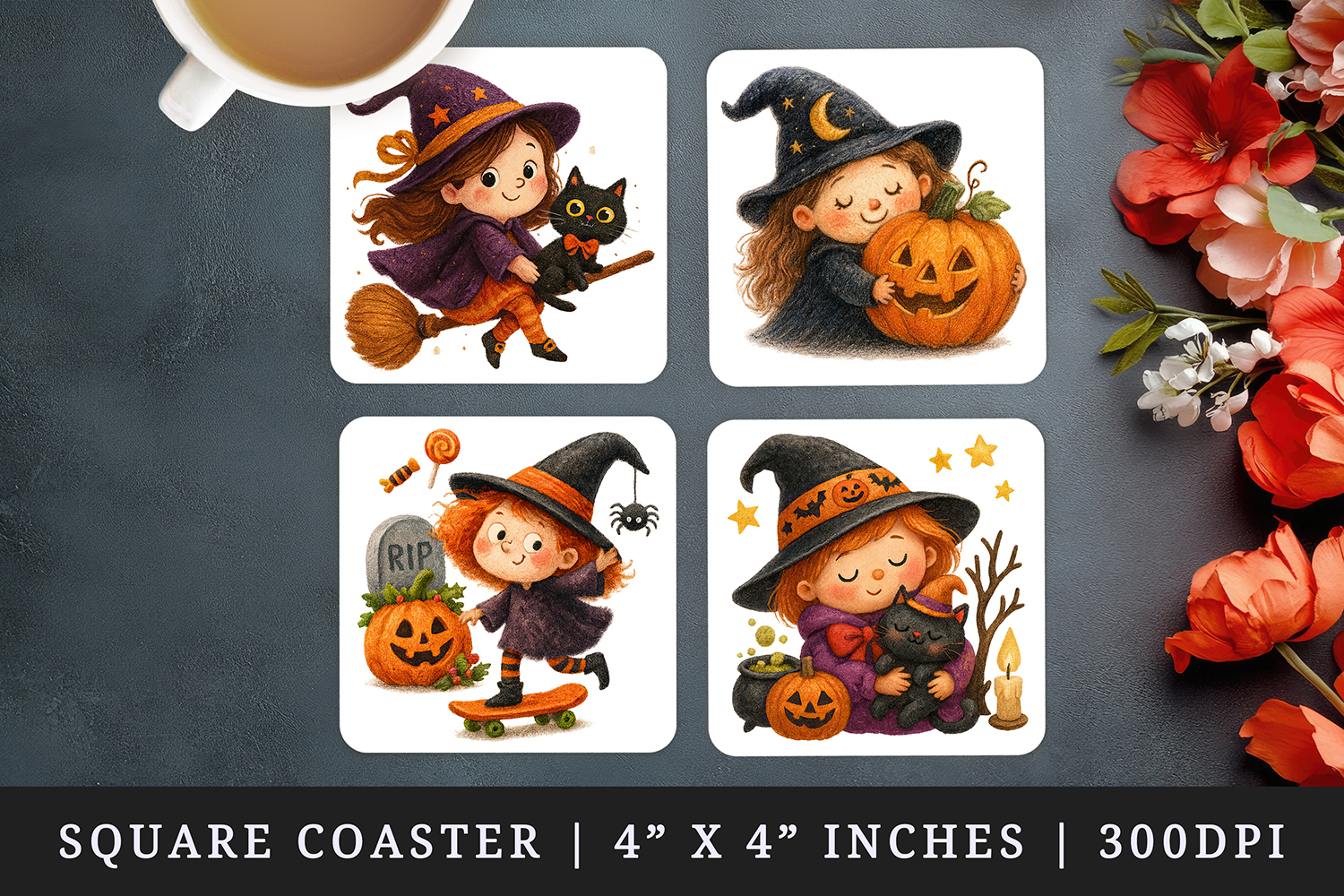 Cute Halloween square coaster sublimation, coasters design product image 1