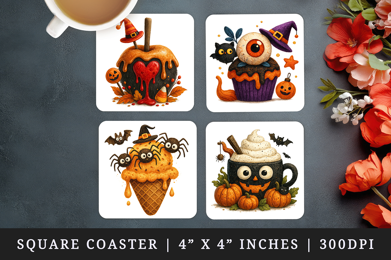 Cute Halloween square coaster sublimation, coasters design product image 1