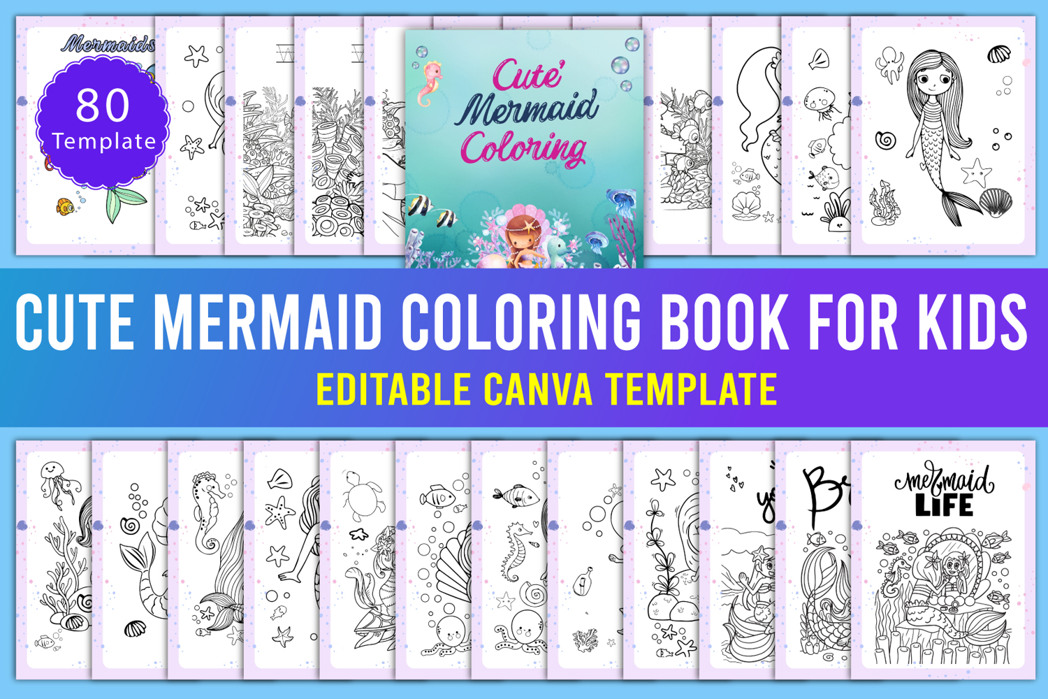 Cute Mermaid Coloring Book Canva product image 1