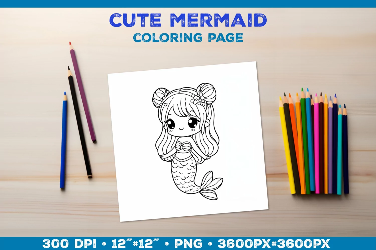 Mermaid Printable Coloring Page. Mermaid Coloring Book product image 1