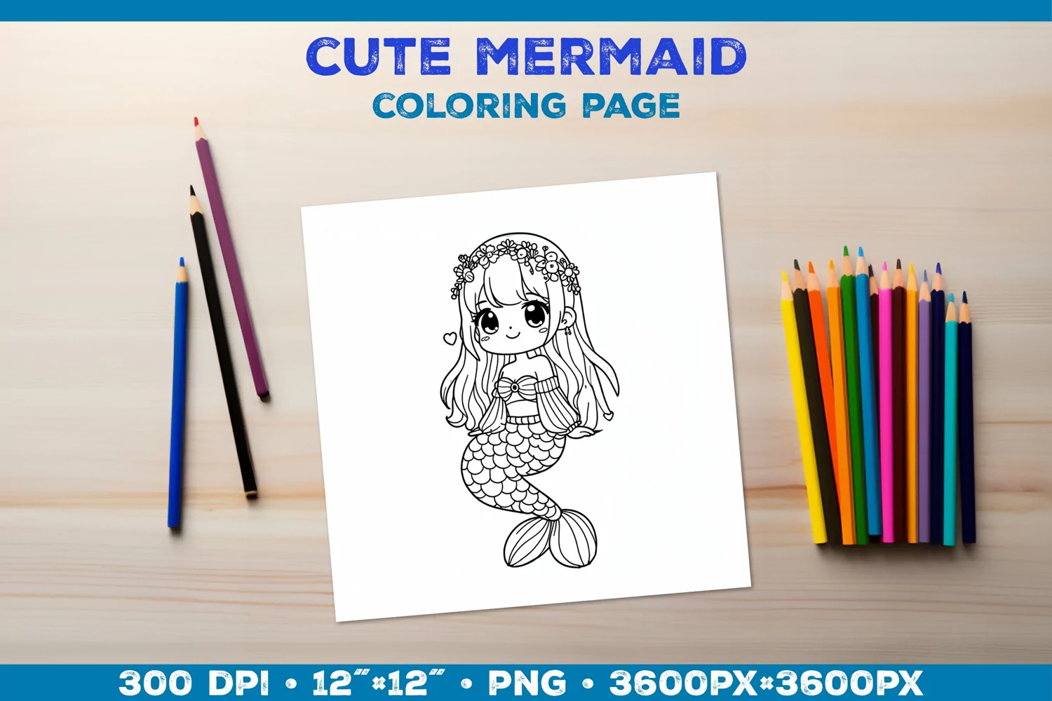 Mermaid Printable Coloring Page. Mermaid Coloring Book product image 1