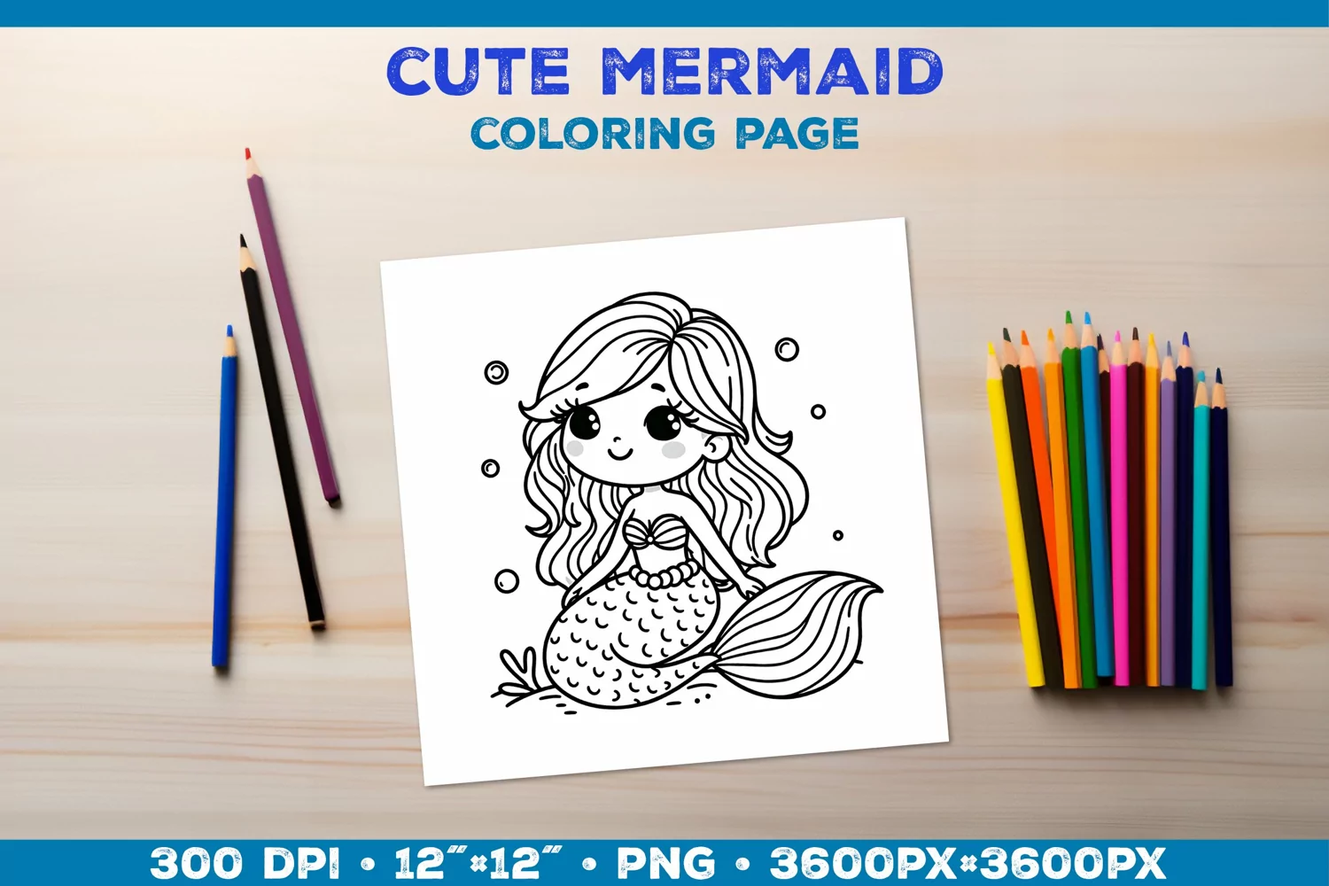 Mermaid Printable Coloring Page. Mermaid Coloring Book product image 1