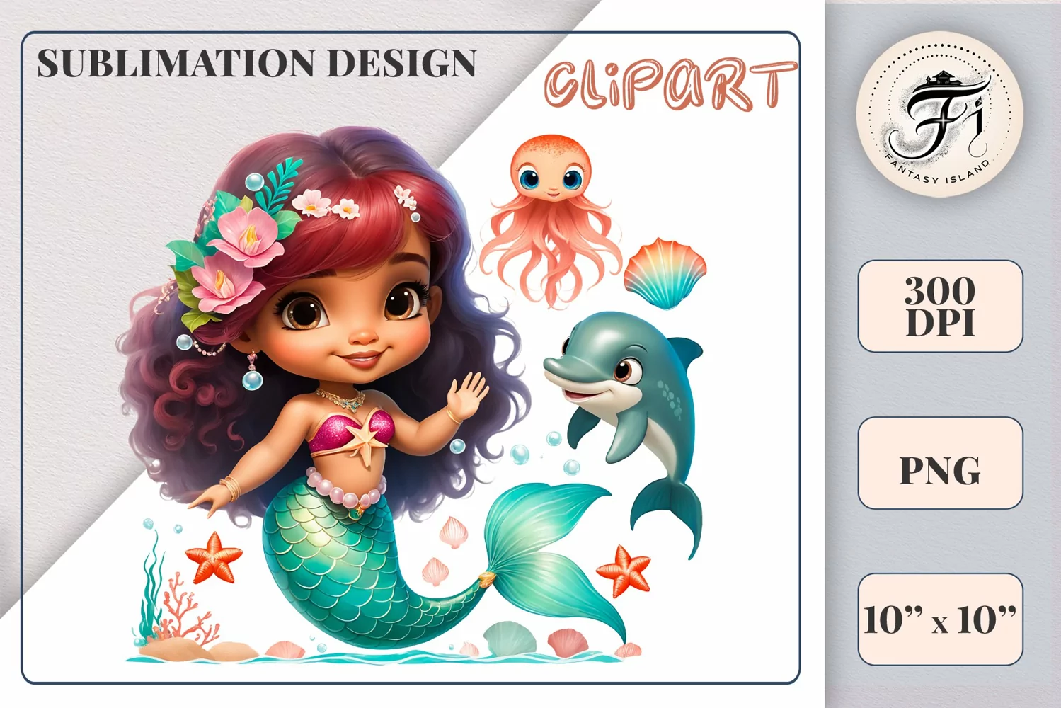 Explore our delightful mermaid watercolor clipart, perfect for invitations, greeting cards, scrapbooking, and seasonal crafts. Ideal for sublimation designs on transparent backgrounds, as well as birthday cards, T-shirt designs, children's prints and deco
