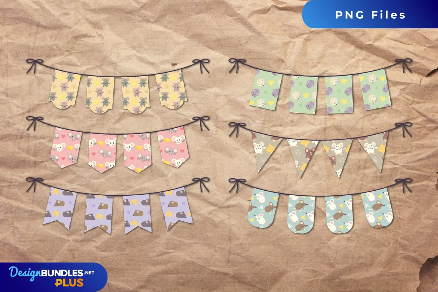 Cute Mouse with Vintage Seamless Pattern Bunting Banner product image 1