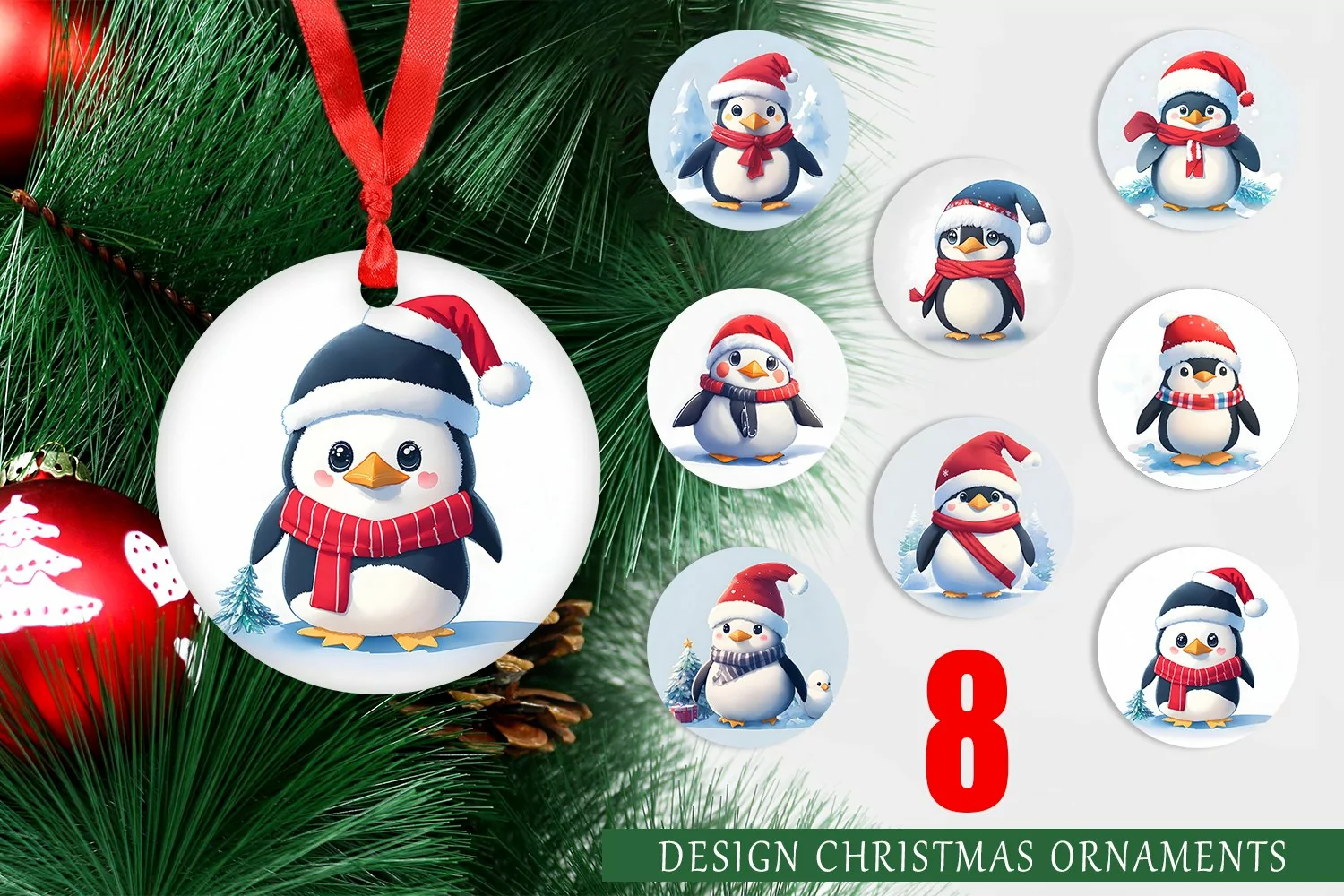 Christmas Ornaments Cute Penguin Watercolor product image 1