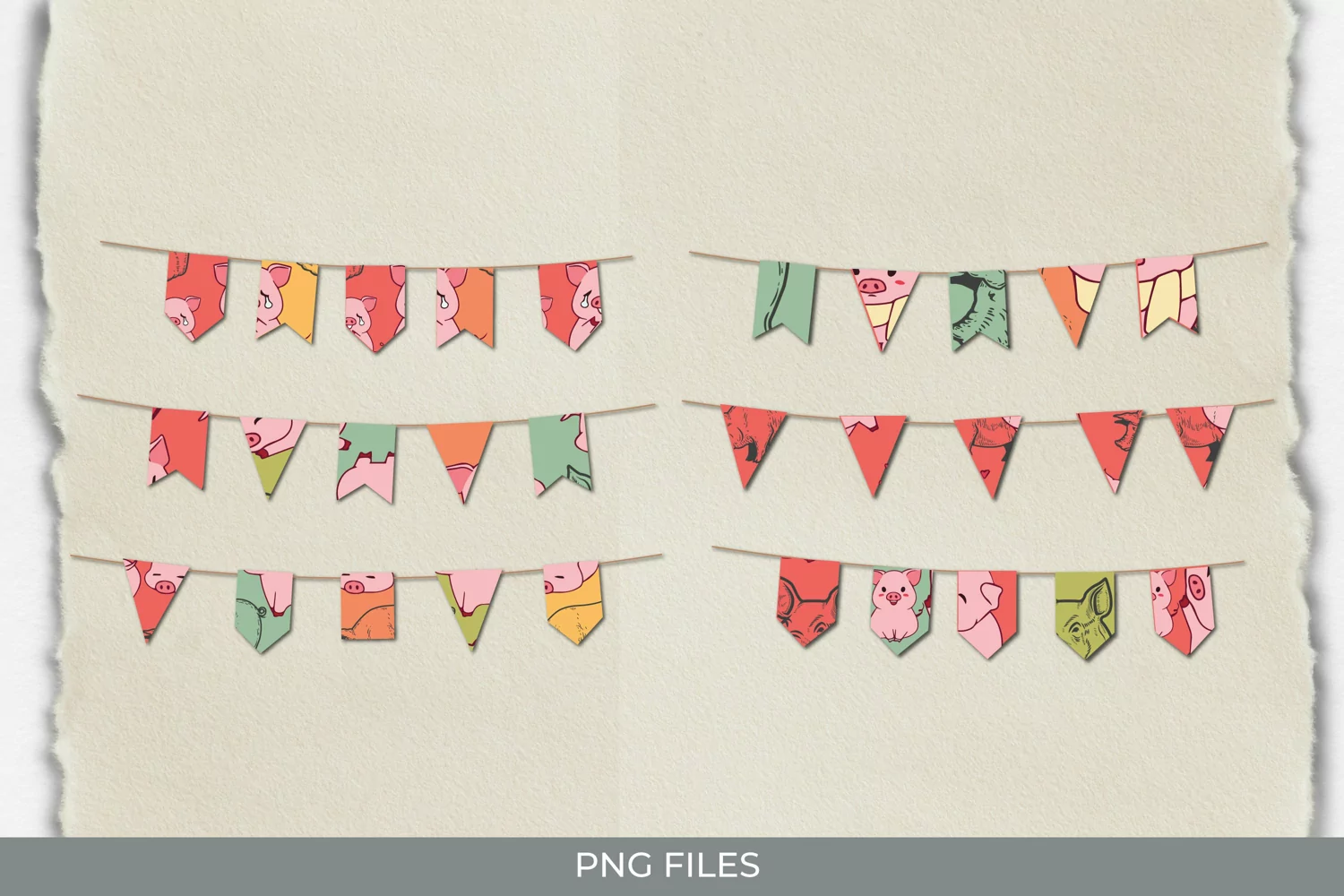 Cute Pig with Vintage Color Bunting Banner Sets product image 1
